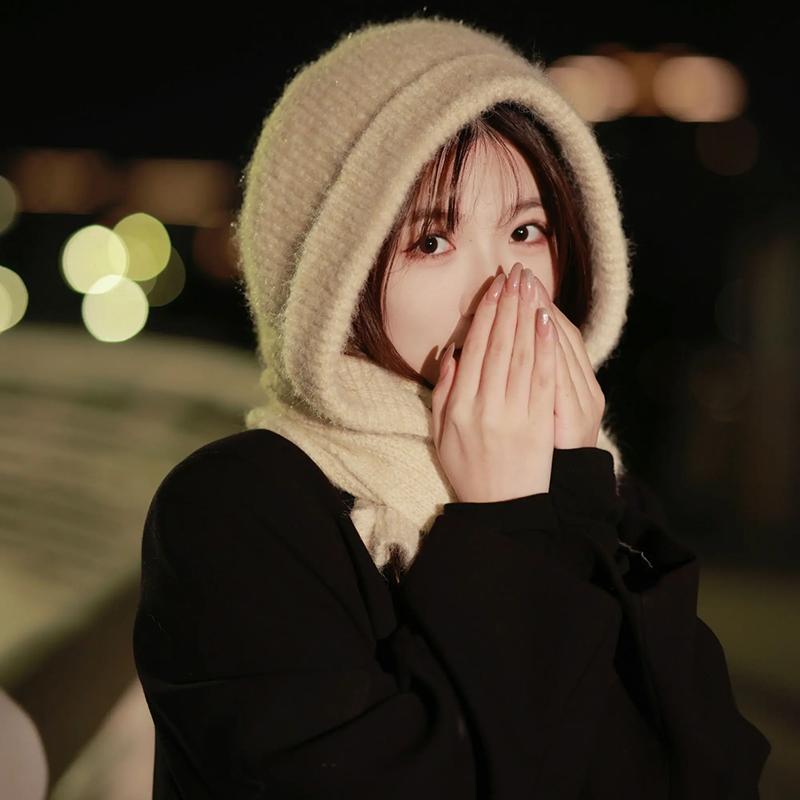 Winter Hat Scarf For Women Knitted Hooded Caps Outdoor Warm One-Piece Neck Collar Beanies Hats For Girls