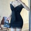 Stylish Women's Bodycon Mini Dress with V-Neck Lace Patchwork