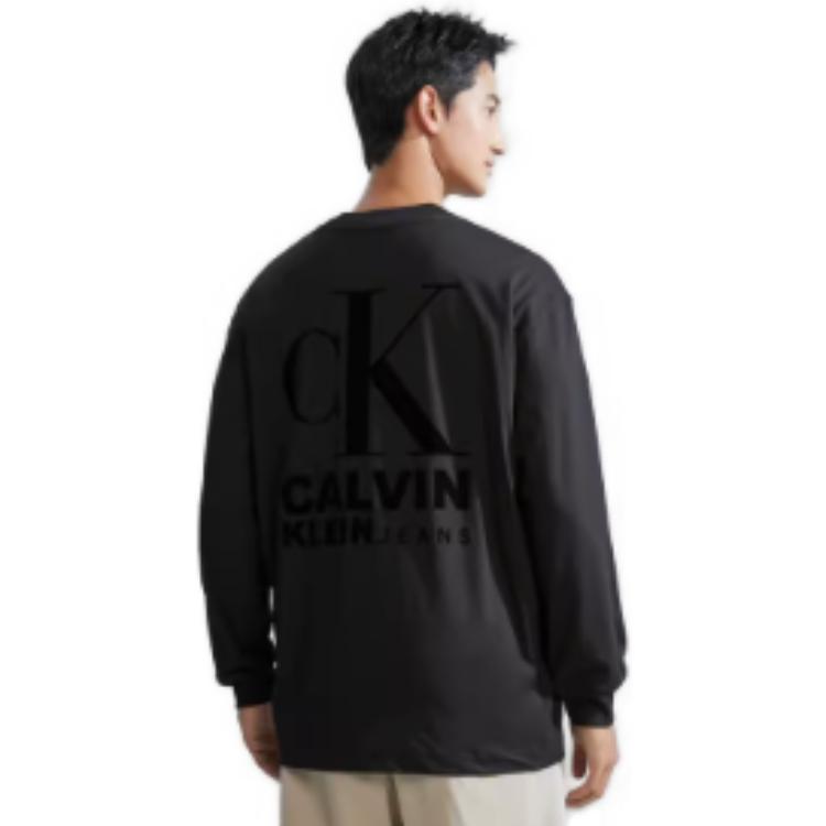 Calvin Klein Cotton Crew Neck Long Sleeve T-Shirt Men Tops Space-Black J324494