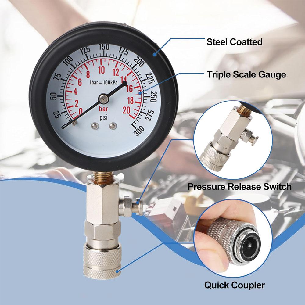 Manometr Zestaw Testera Cylindrów Samochodowych Miernik Kompresji Silnika Benzynowego z Adapterami M10 M12 M14 M18 Narzędzia Samochodowe
