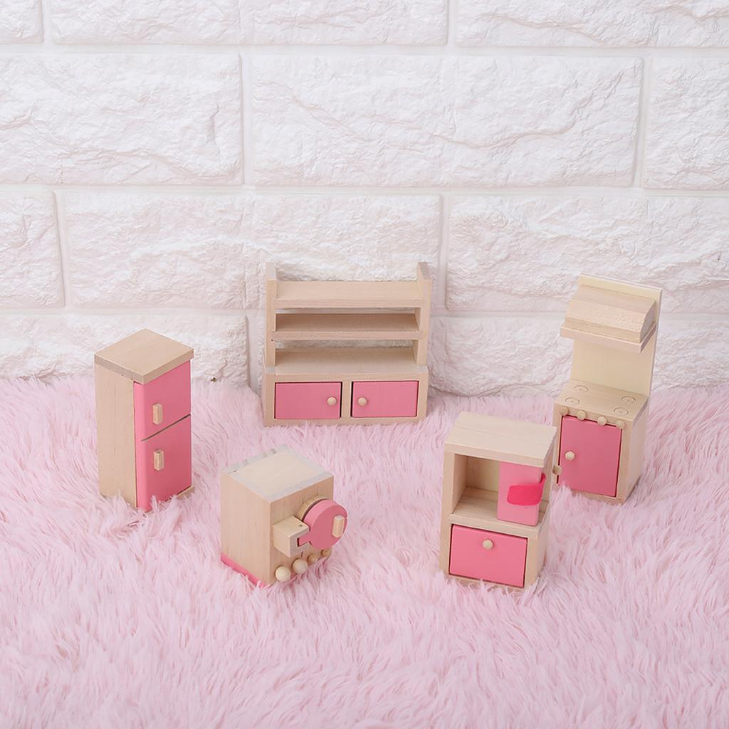 Mini Lifelike Simulation Wooden Furniture Set for 1:12 Doll House Accessory (Kitchen)