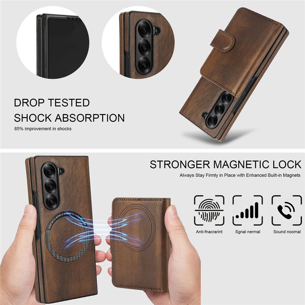 Dla Magsafe Ładowanie 2 w 1 Odpinane Skórzane Etui Portfelowe Dla Samsung Galaxy Z Fold 6 Fold 5 Fold 4 3 Magnetyczne Etui na Telefon na Karty