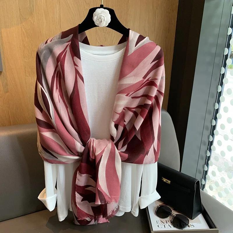 Winter Vintage Leaf Floral Fringe Shawl 180X90Cm High Quality Viscose Wrap Scarf For Ladies Muslim Hijab Pashmina Stole Bufandas