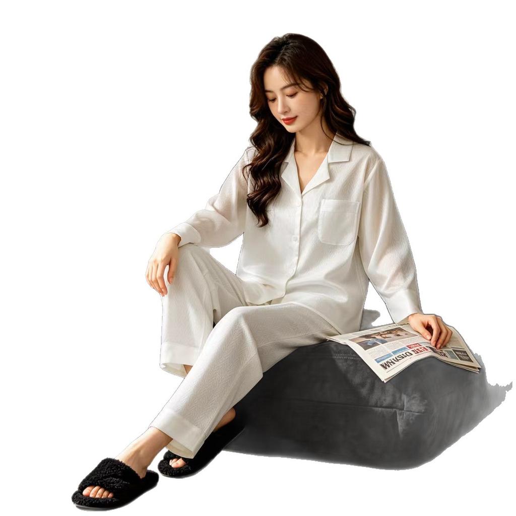1011 new spring thin ice silk herringbone pattern pajamas women's summer high-end long-sleeved trousers cardigan women's home