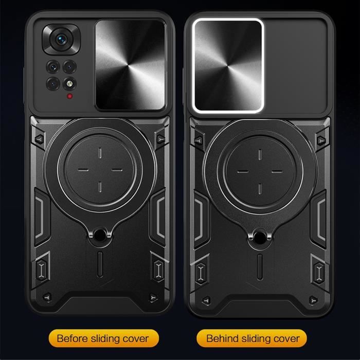 Case + 2 Tempered Glass for Xiaomi Redmi Note 12 Pro Plus 5G, Case with Ring Holder Camera Cover - Black