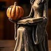 Artistic Resin Crafts Halloween Witch Statue, Gothic Figurine with Pumpkin And Book, Matte Black Themed Gifts Sculpture, Mantel Shelf Desk Decor,