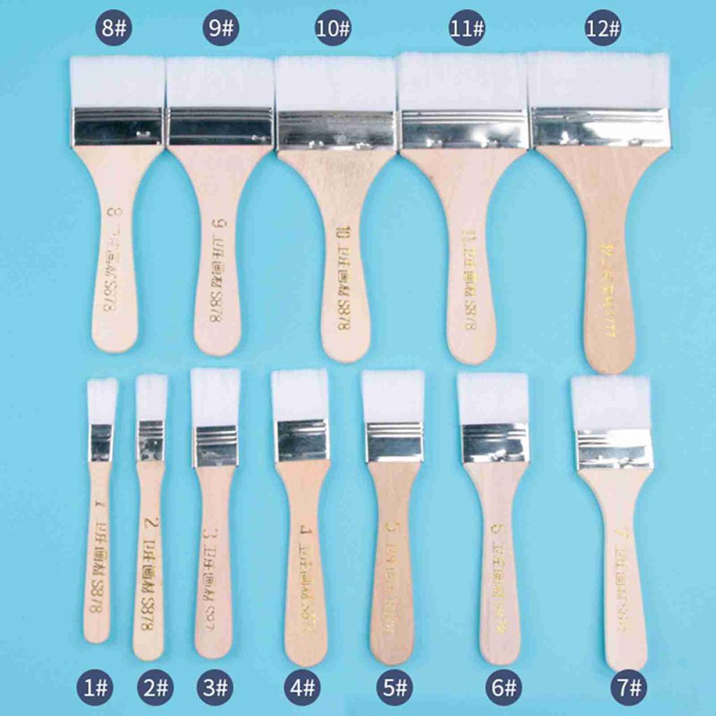 12pcs   Set Flat Nylon Hair Wooden Penholder Oil Painting Brush Barbecue Brush Paint Brushes Art Supplies