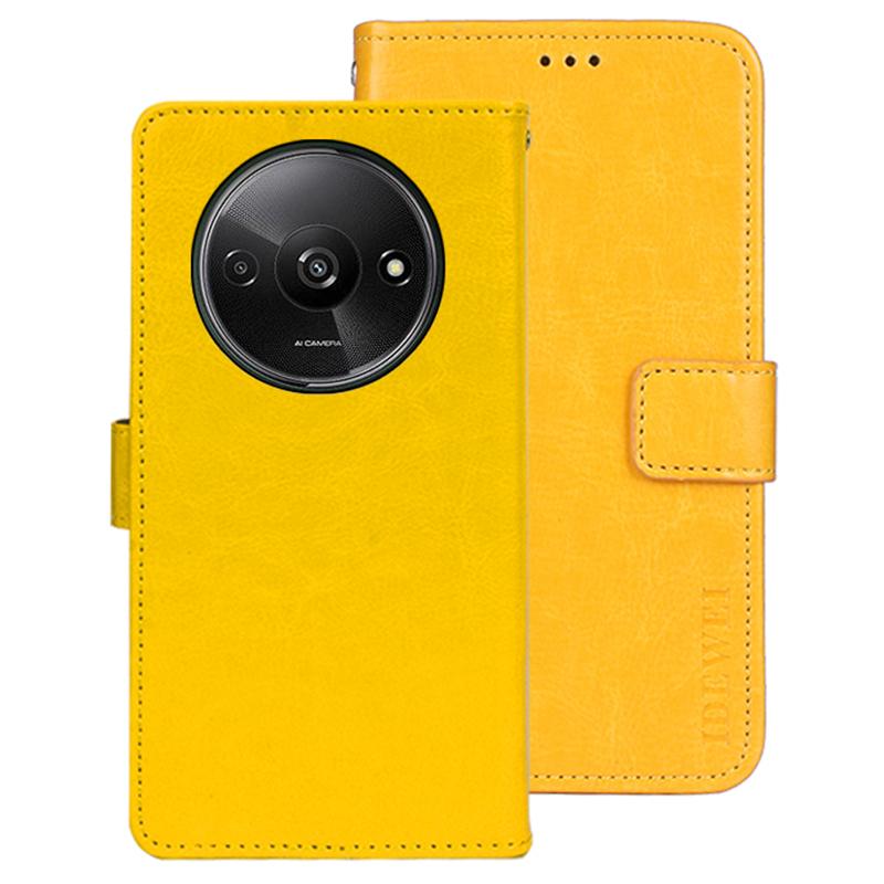 

IDEWEI For Xiaomi Redmi A3 4G/Poco C61 4G Wallet Case Crazy Horse Texture Leather Stand Phone Cover Yellow
