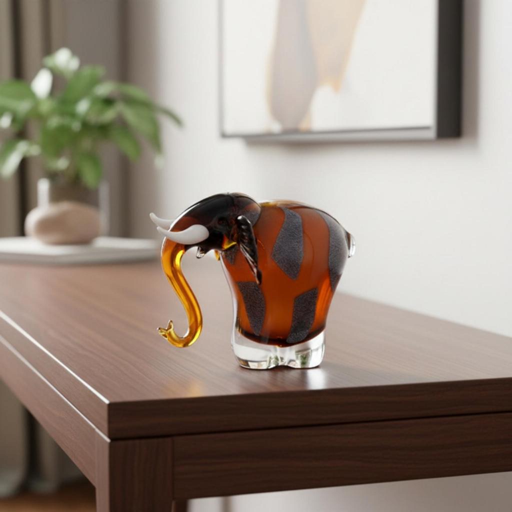 Handmade Elephant Figurine Artisanal Glass Elegant Decor Reflective for