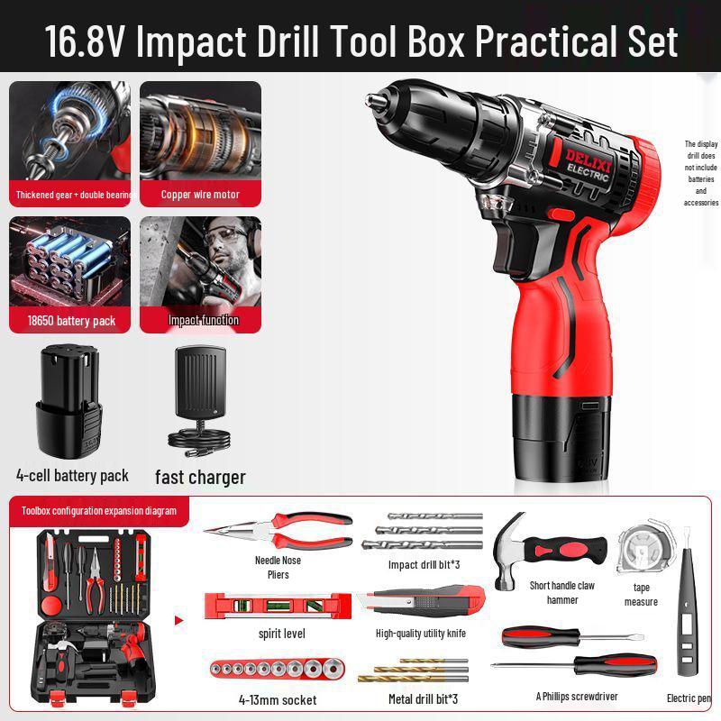 Delixi Multifunctional Lithium Battery Drill Set for Electrician & Woodworking Maintenance