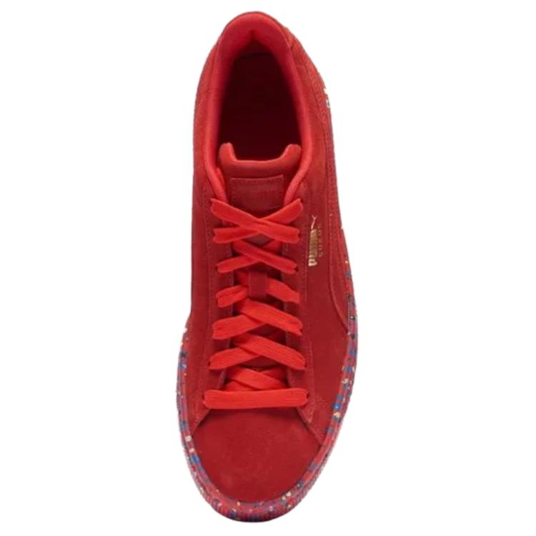 Puma Suede Triplex Mono Red Paint Splatter Men Sneakers High-Risk-Red Team-Gold 386852-02