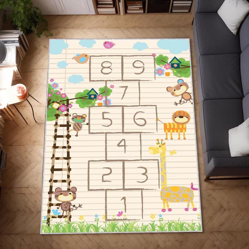 Hüpfspielmatte Indoor Cartoon Eltern-Kind-Spiel Dekor Teppich Schlafzimmer Nachttisch Kinder Zahlenspiel Zimmer Bodenmatte