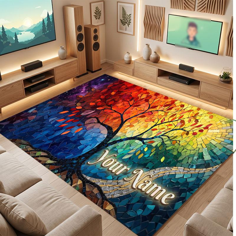 Nature Library Travel Theme Crystal Velvet Floor Rug Personalized Custom Name Text Warm Carpet Home Decoration