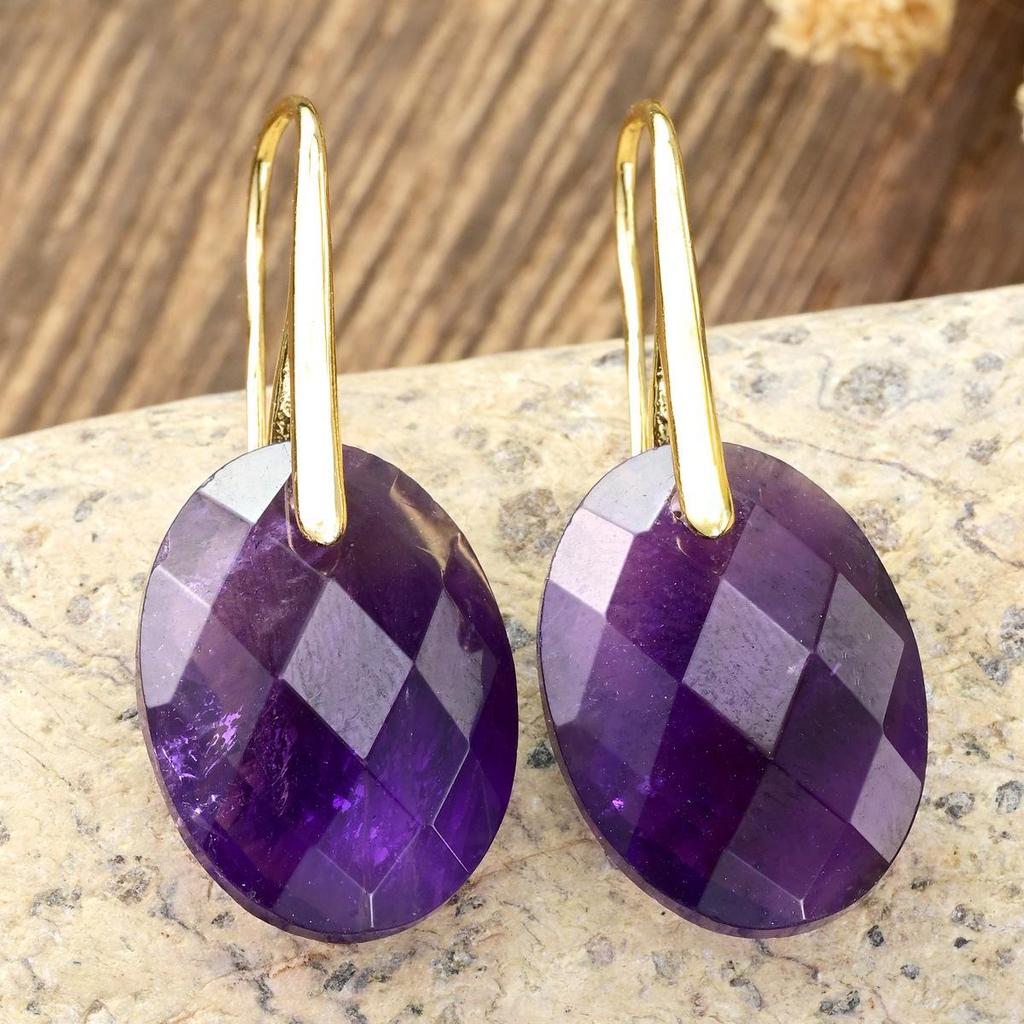 Faceted Amethyst Water Drop Earrings – High-End Natural Stone Jewelry for Women