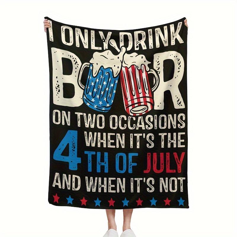 I Only Drink Beer Twice on 4th of July Patriotic Throw Blanket - Vintage Beer Mug Design with American Flag Stripes, Soft Flanne 75X95CM