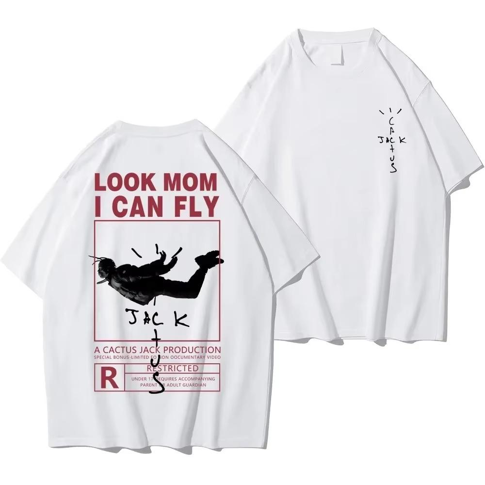Cactus Jack T-shirt LOOK MOM I CAN FLY Short Sleeve ASTROWORLD Tshirt Summer Oversized Men Tee Women Hip Hop Cotton Top Clothes
