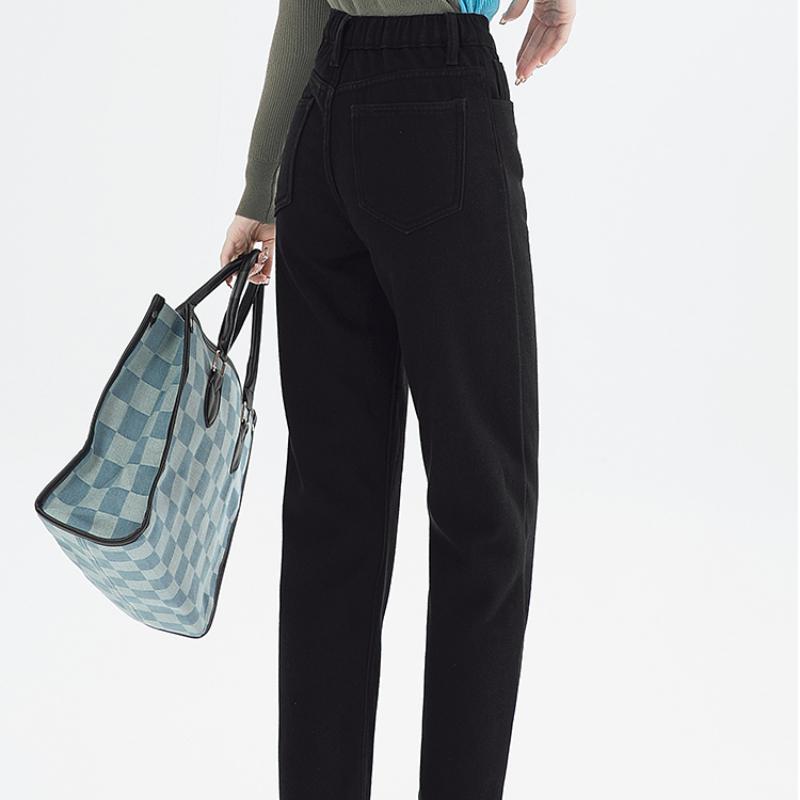 New Jeans Woman High Waist Warm Plush Elastic Denim Pants Jeans for Women Retro Streetwear Washed Baggy Leisure Straight Pants