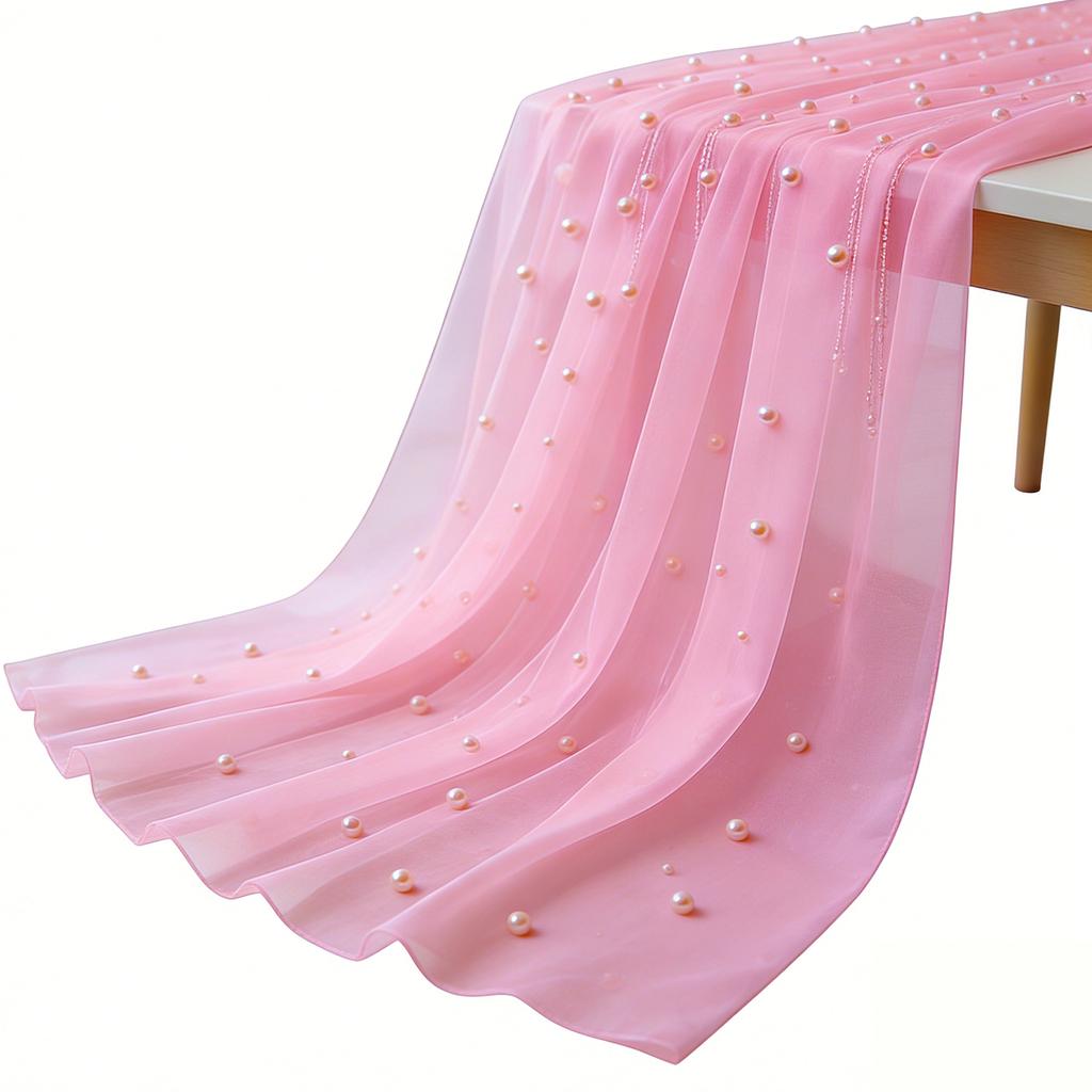 Pearl Gauze Table Runner 120 Inch 10 FT Tulle Wedding Centerpiece Runner Shabby Chic for Wedding Party Baby Shower Birthday