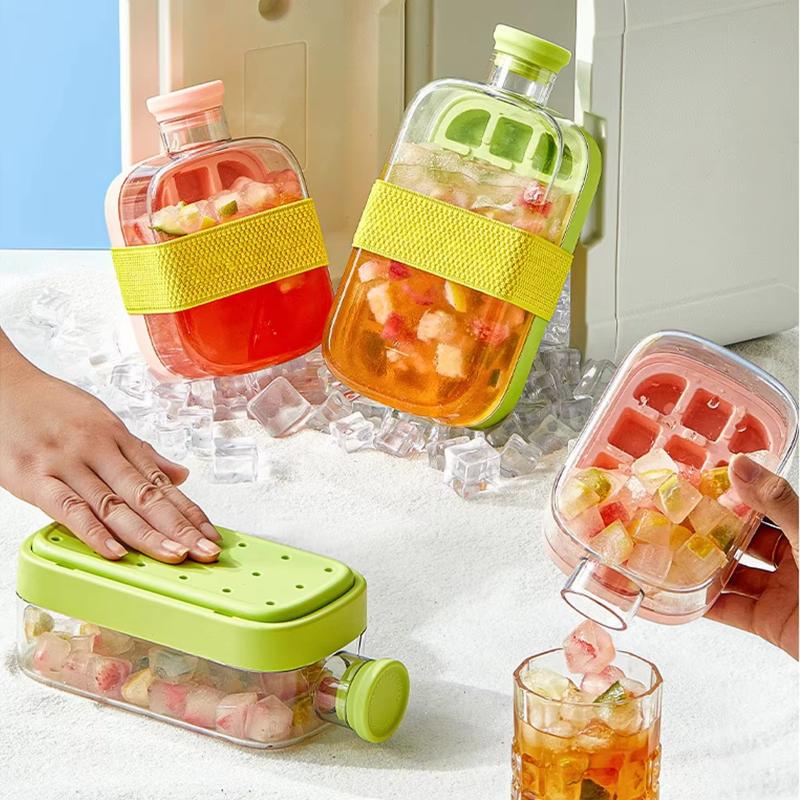 1Pcs Large Capacity Ice Cube Maker Water Bottle Silicone Tray 500/800Ml With Straw For Juice Cooling Stackable Ice Making Design