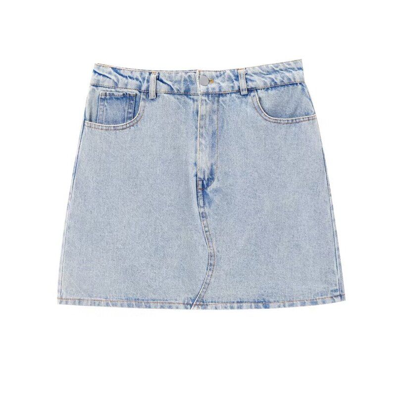 Fashion Style 2024 Summer New Arrival Women's Clothing All-Matching Sleeveless V Neck Denim Vest Mid Waist Skirt 1889163
