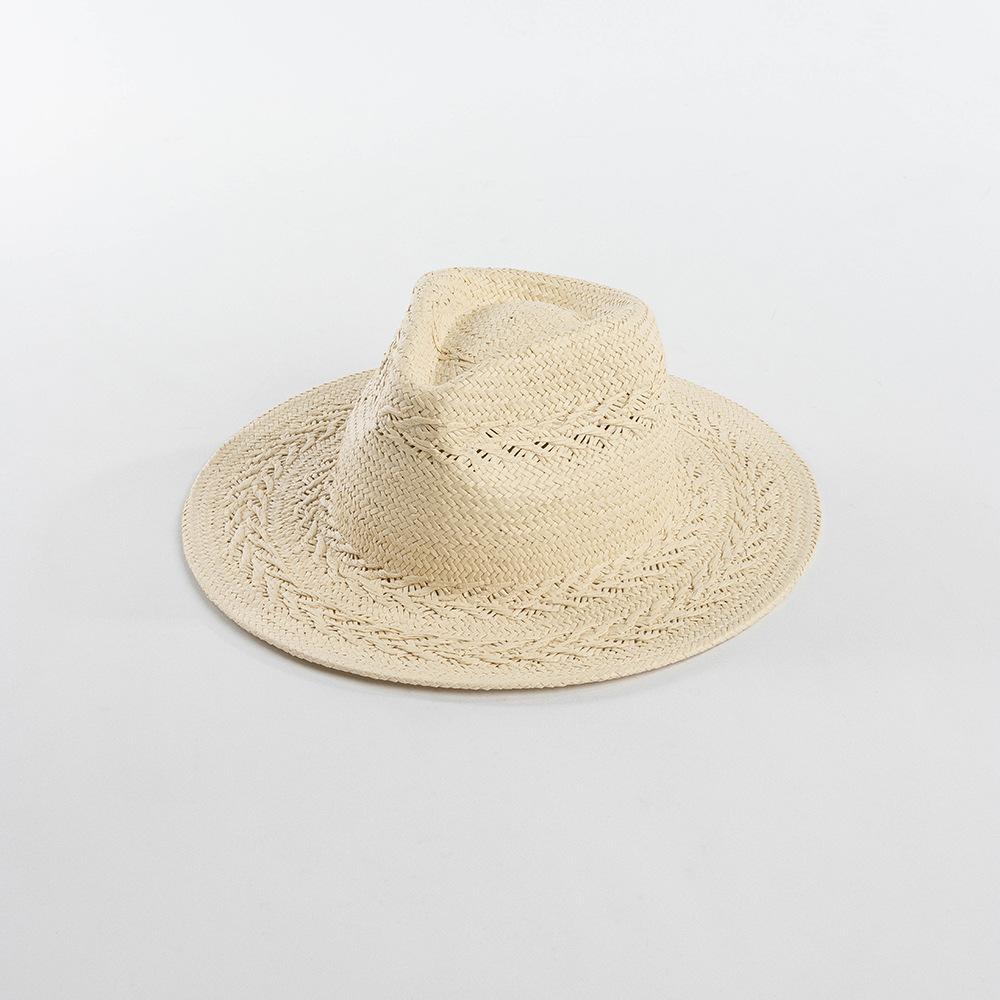 USPOP Fashion Women Sun Hat Casual Hand-woven Wheat Ear Pattern Wide Brim Straw Hat for Spring Summer