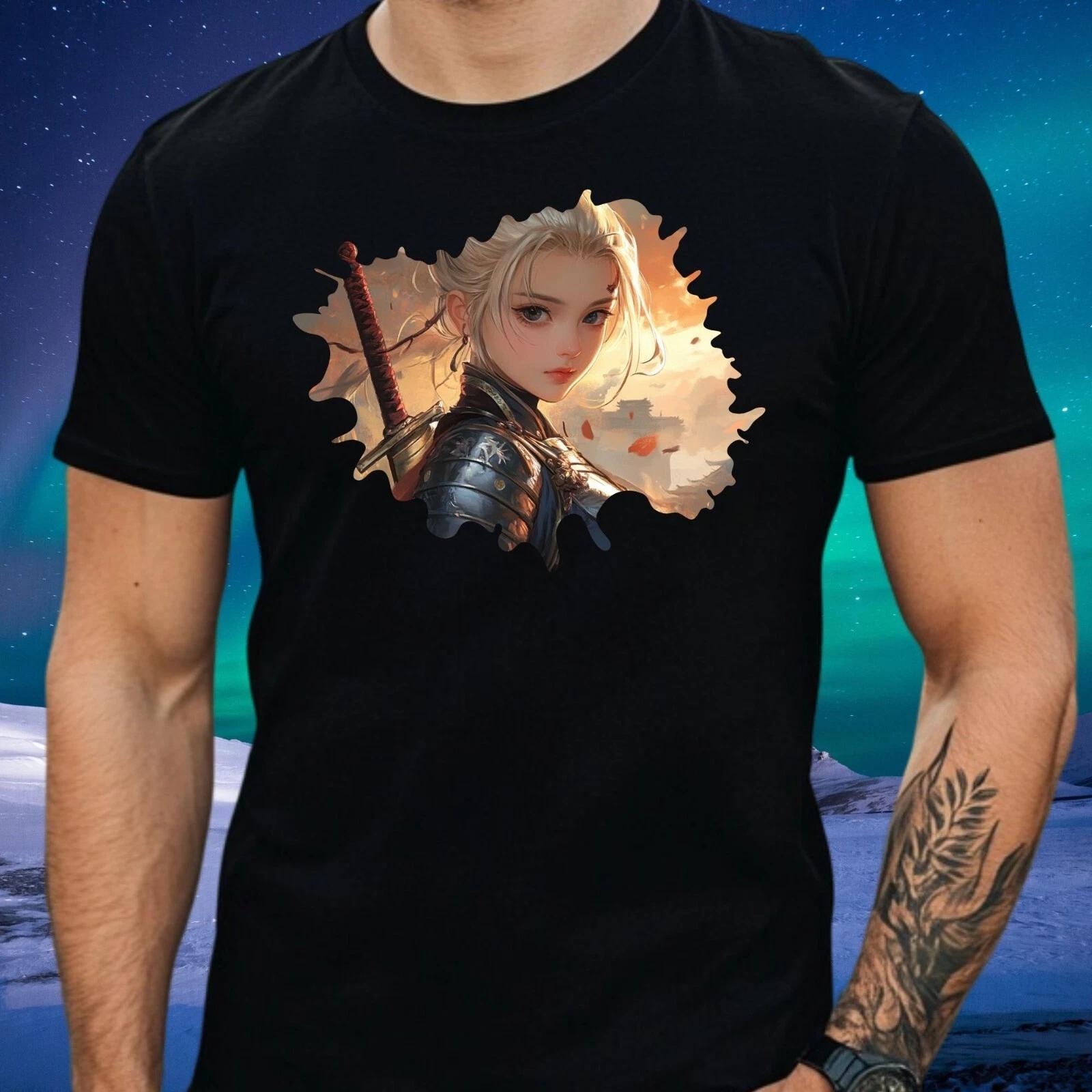 T-Shirt Herren Anime Kriegerin Motiv Baumwolle Größe S bis 5XL L