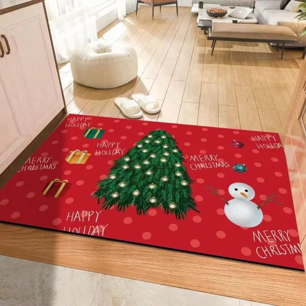 VIKAMA Christmas Crystal Fleece Doormat Christmas Indoor/Outdoor Area Rug Entrance Welcome Mat Home Decor
