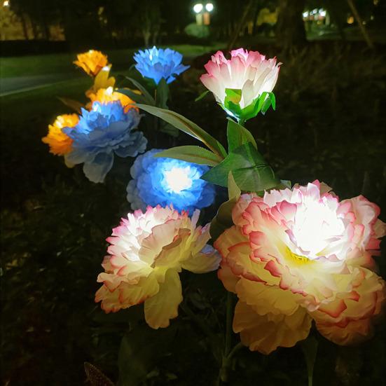 Outdoor Garden Lamp 3 Heads Design Realistic Looking Waterproof Automatic Charging Solar Powered Peony Flower Lamp Landscape Lighting