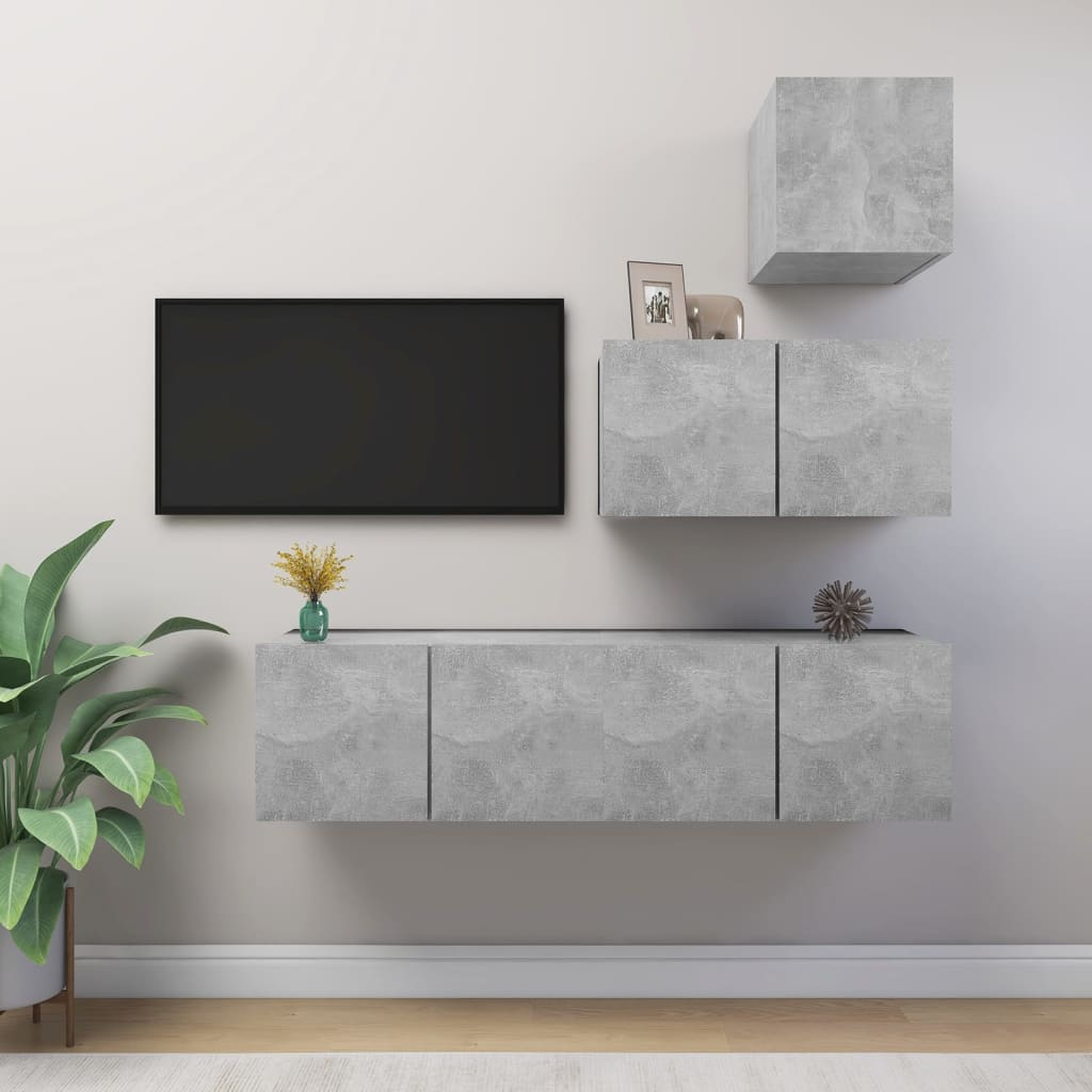 Vidaxl 4-Cz. TV Cabinet Set, Concrete Grey, Wood-Based Material