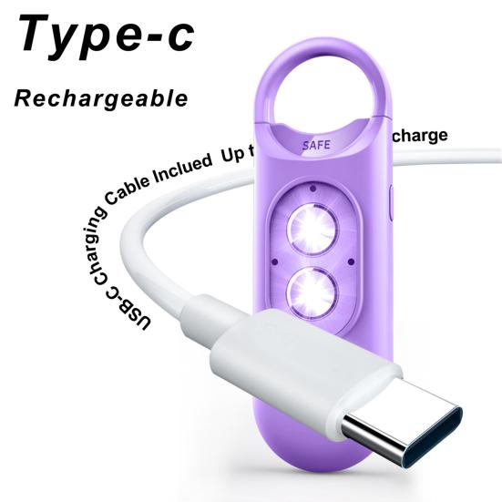 Wiederaufladbarer Sicherheitsalarm-Schlüsselanhänger 130dB Lauter Alarm mit LED-Blitzlicht Schlüssel Rucksack Wasser