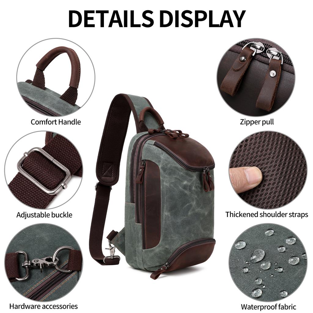 Vintage Canvas Zip Chest Bag Waterproof Men'S Crossbody Vintage Shoulder Bag Custom Men'S Unisex Crossbody Bag