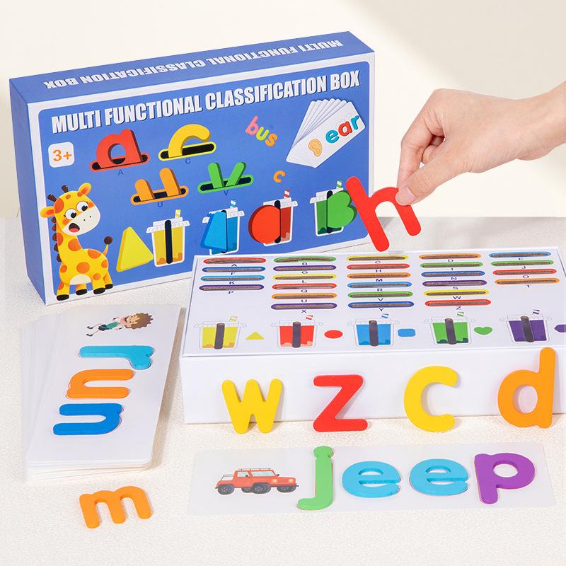 

ABC Learning Educational Toys Color Shape Multi-functional Sorting Box Spell Letter Game with Alphabet Cards for Preschool Kids