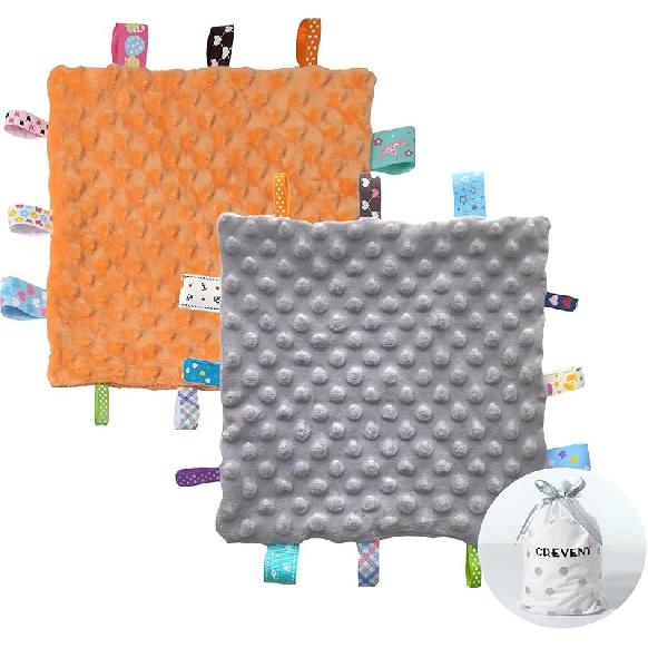 CREVENT Tag Security Blankets for Babies, Soft Small Taggie for Boys Girls, Baby Comforter Sensory Blanket, Great Gifts for Birthday Baby Shower