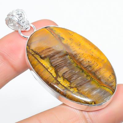 Natürlicher Tigerauge Edelstein Handgefertigt 925 Sterlingsilber Anhänger 2.40" P9J83