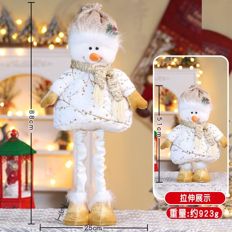 Christmas Retractable Doll Ornament Bronzing Printing Fabric Retractable Long Legs Old Man Snow Doll Ornament