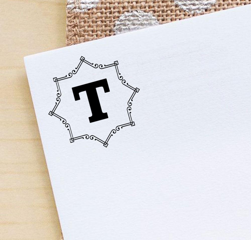 Printtoo Octagon Celtic Swirl Frame Alphabet T Monogram Self Inking Rubber Stamp Office