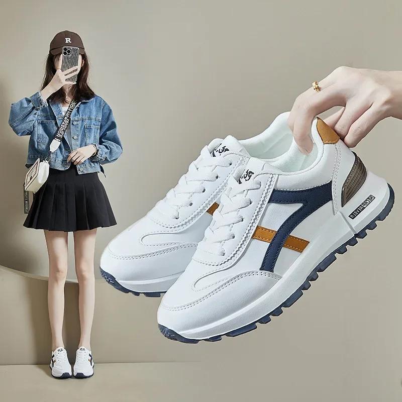 Women Fashion Leather Sneakers Autumn New Girl Casual Sport Shoes Fashion Striped Gym Shoes