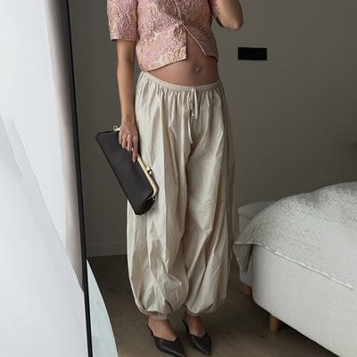 2026 Sommer Locker Lange Hosen Damen Hosen Plissierte High Waist Hosen Einfarbig Lässig Weites Bein Bloomers Damen Tanz Laternenhosen