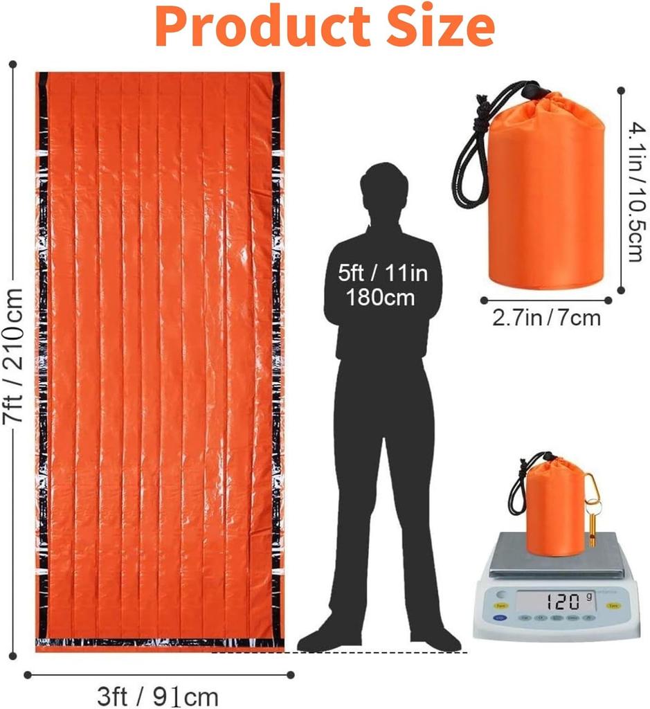 Emergency sleeping bag with whistle, portable emergency survival bag, waterproof and warm bag, suitable for camping and hiking
