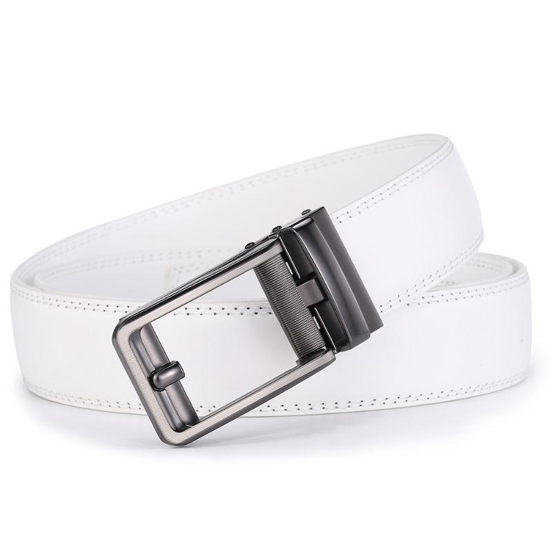 Popular, white automatic button head men's leather belt, men's fashion casual pants belt