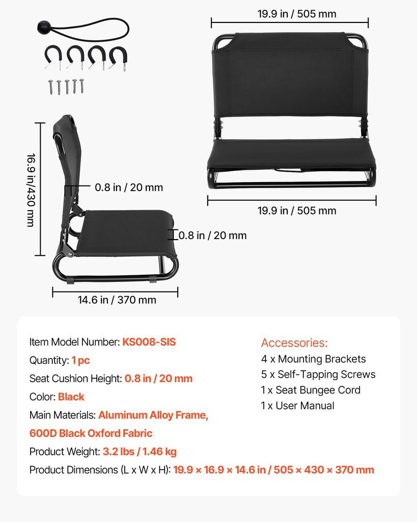 Kayak Seat, 1 Pack 20 mm Raised Height, Foldable Seat with Back Support, Replacement Upgrade for Tamarack, Tahoma, Tioga, Spitfire, Kenai & Daylite,