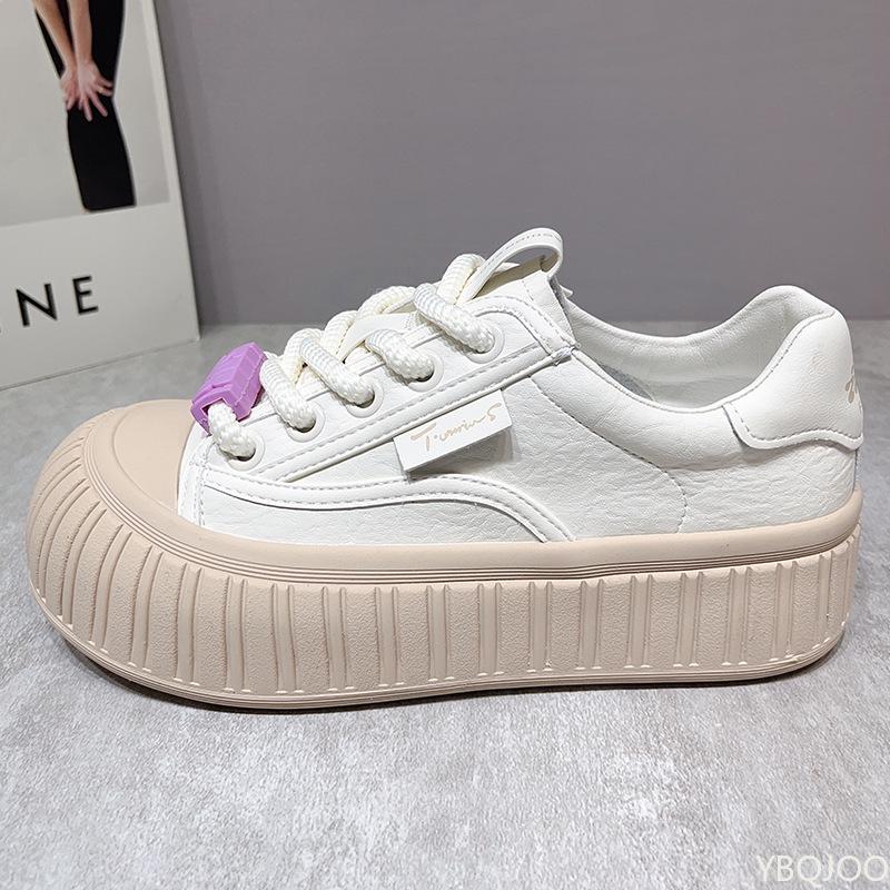 Fashion Women's Spring New Big Head Bread Shoes Versatile Thick Bottom Height Increasing Student White Shoes Sports Leisure Board Shoes