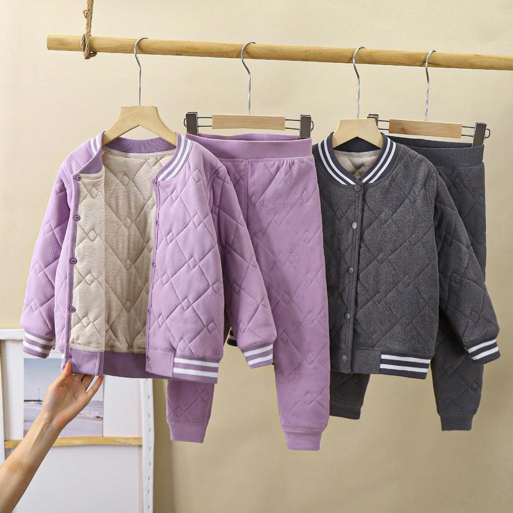 Children's School Uniform Artifact Autumn and Winter Three-layer Quilted Cotton Boys' Cotton Jacket with Thick Velvet Lining and Girls' Cotton Jacket