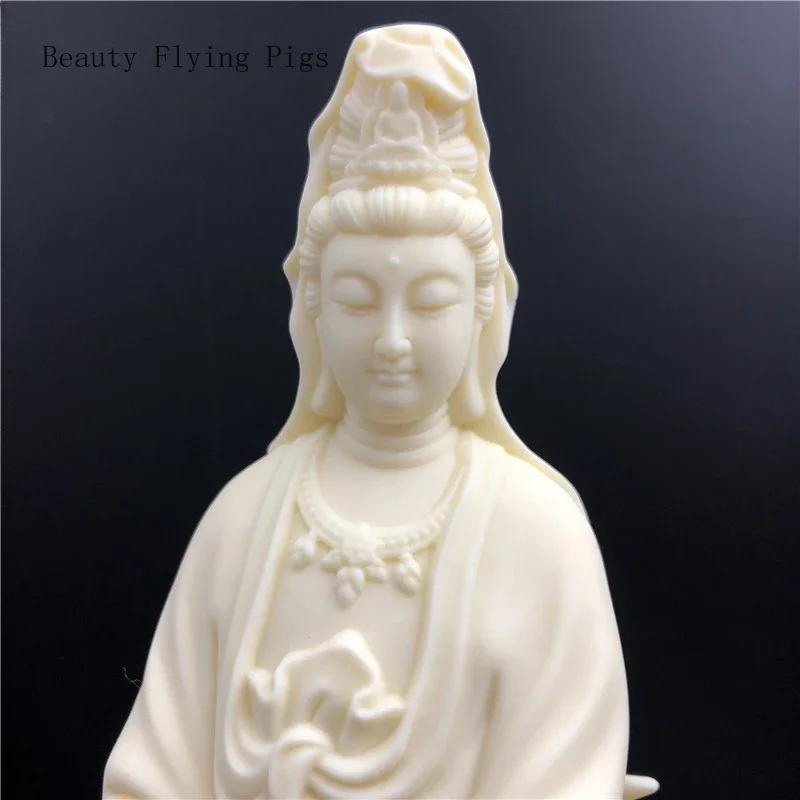 Vintage Nostalgic Ivory Fruit, South China Sea Guanyin Bodhisattva Decoration, Home Office, Lotus Shaped Guanyin Buddha Statue