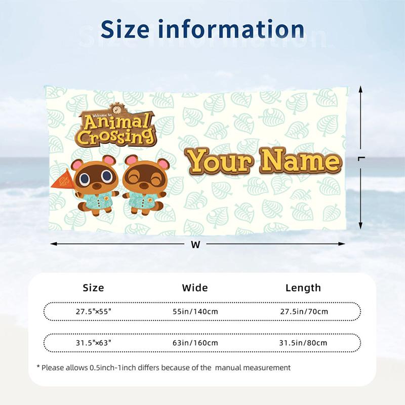 Custom Text Beach Towel, Soft Absorbent Swimming Multi-use TowelAnimal Crossing