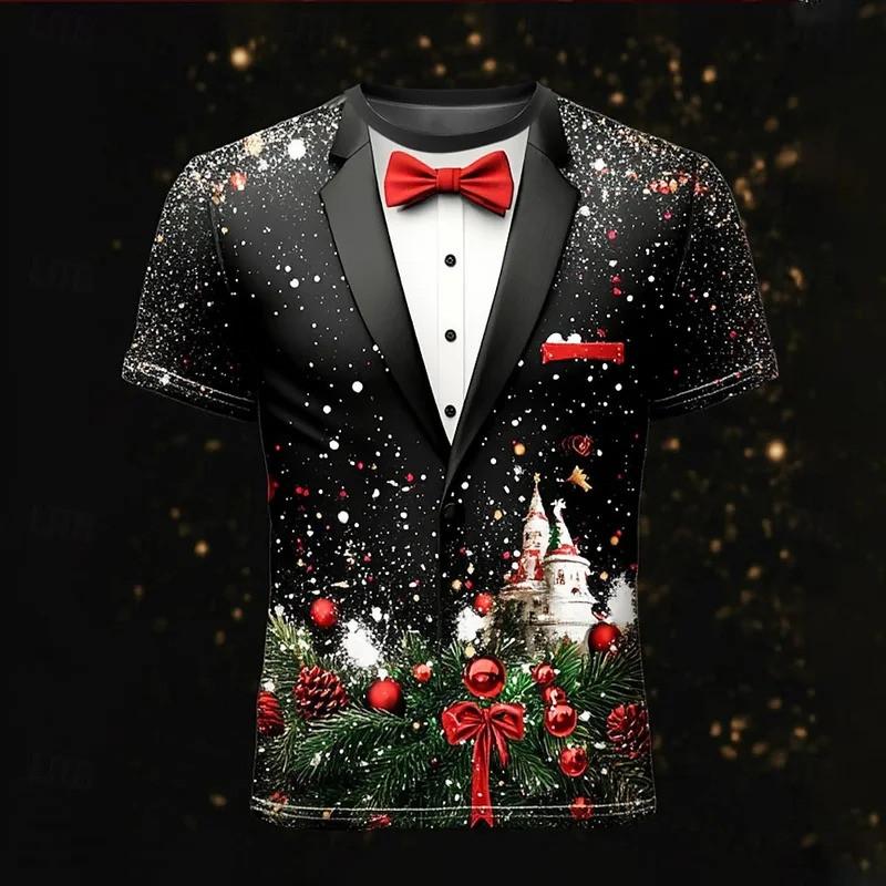 Christmas Men's T-shirt 3D Printed Casual Short Sleeved T-shirt Street Fashion Round Neck Pullover Men's Oversized Sports Shirt
