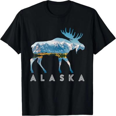 T-shirt Rétro Alaska AK Élan Montagnes de Juneau Faune Femmes Hommes