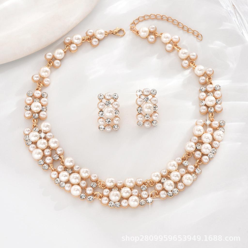 Direct Debit Imitation Pearl Necklace Earrings Set, Bridal Jewelry