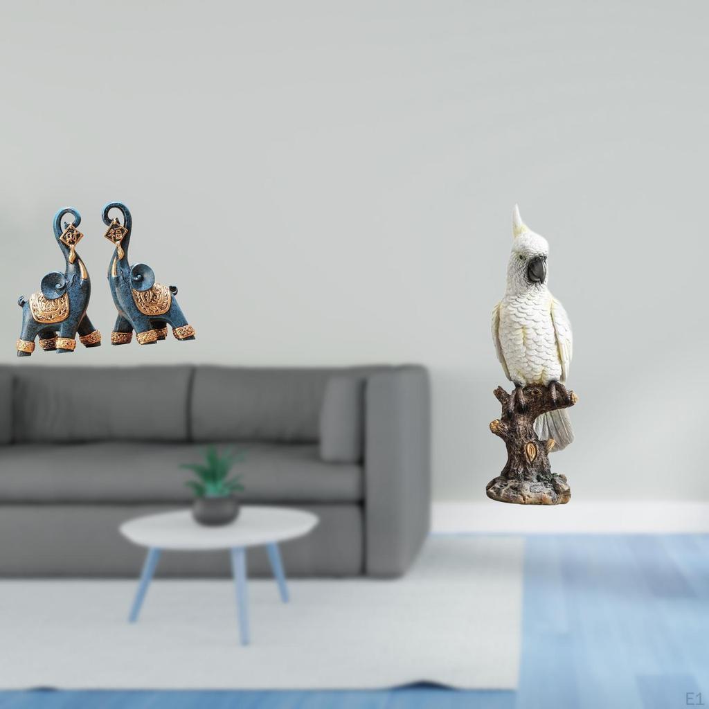 Modern Resin Elephant And Parrot Animal Sculpture Figurine Set for Desktop Shelf Table Centerpiece