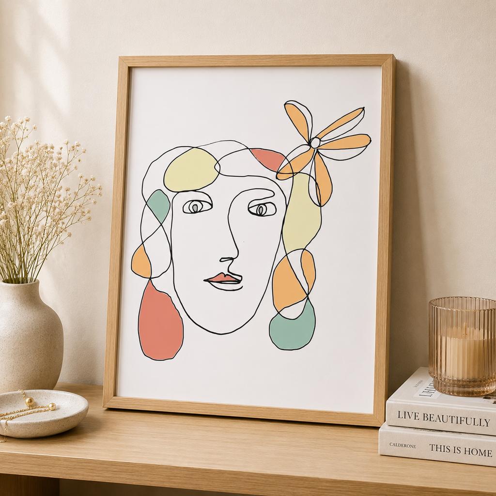 Abstract Wall Art Minimalist Line Art Female Portrait Sketch Canvas Painting Nordic Style for Bedroom Living Room Wall Decor